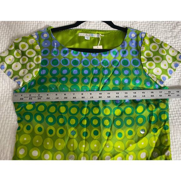 BODEN DRESS 6 SEQUIN GREEN BLUE RETRO SILK DOT GEOMETRIC PRINT SHIFT SHORT MINI - Picture 8 of 9
